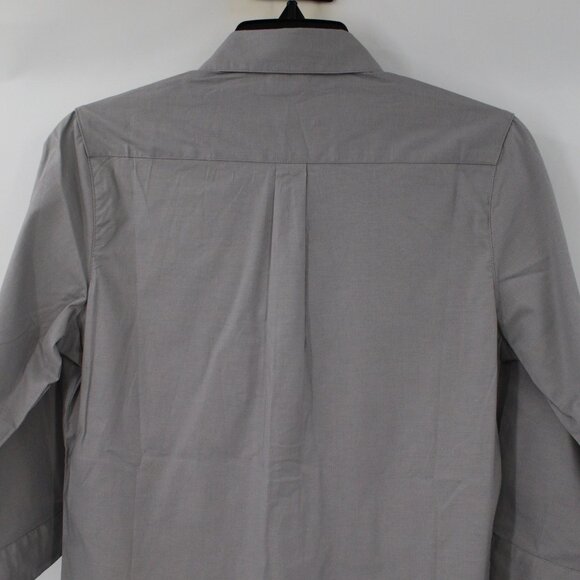 Tesla Shirt Womens XS Button Up 3/4 Sleeve Embroidered Logo Gray solid preppy - Picture 9 of 14